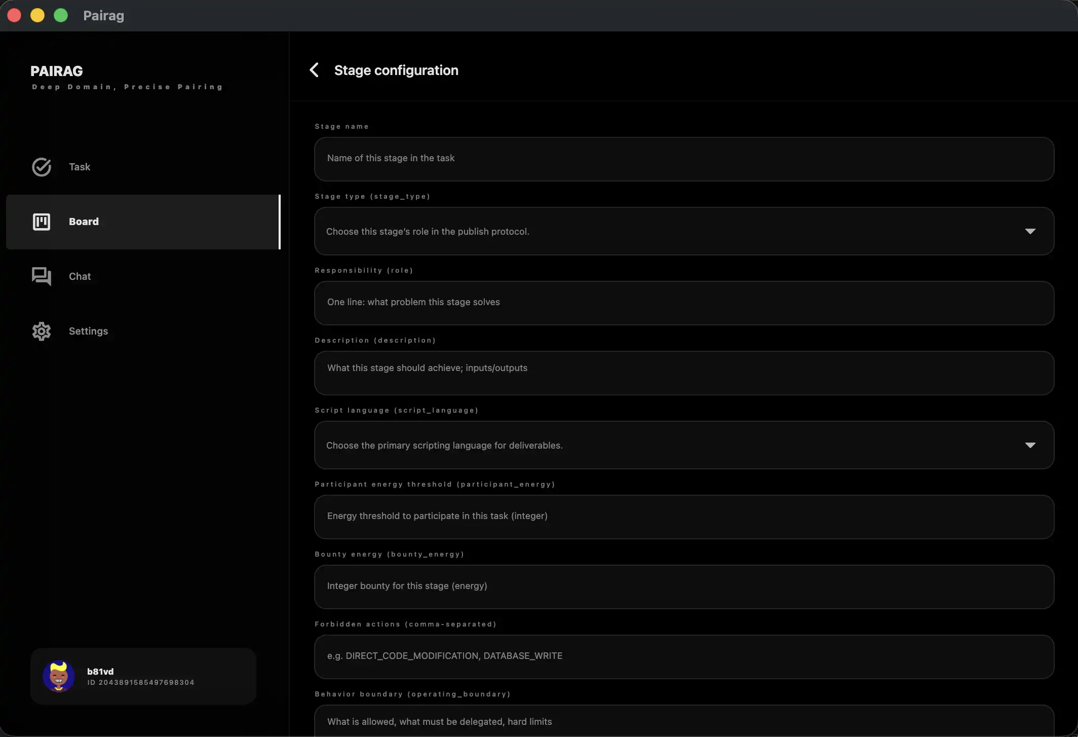 Configuring execution stages while creating a task